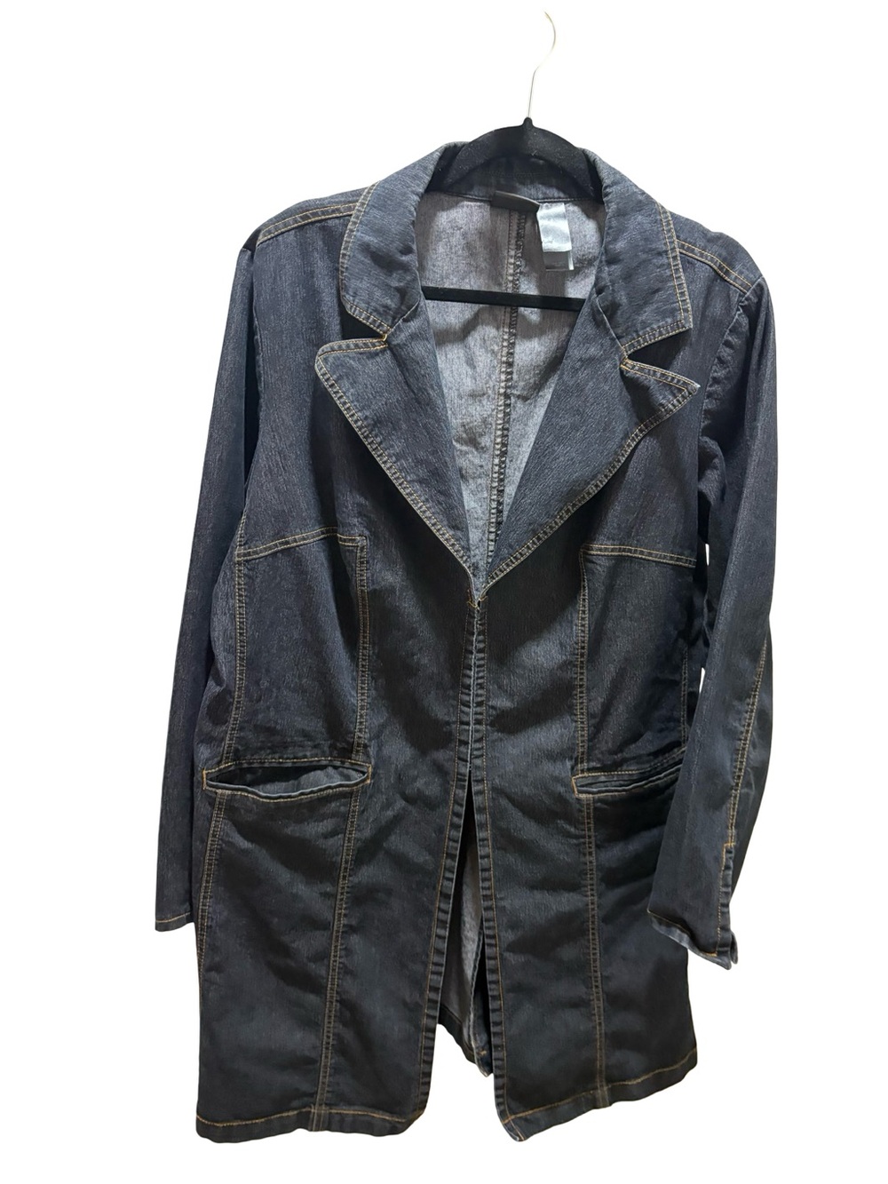 Bisou Bisou Dark Wash Denim Long Blazer Jacket Size 1X